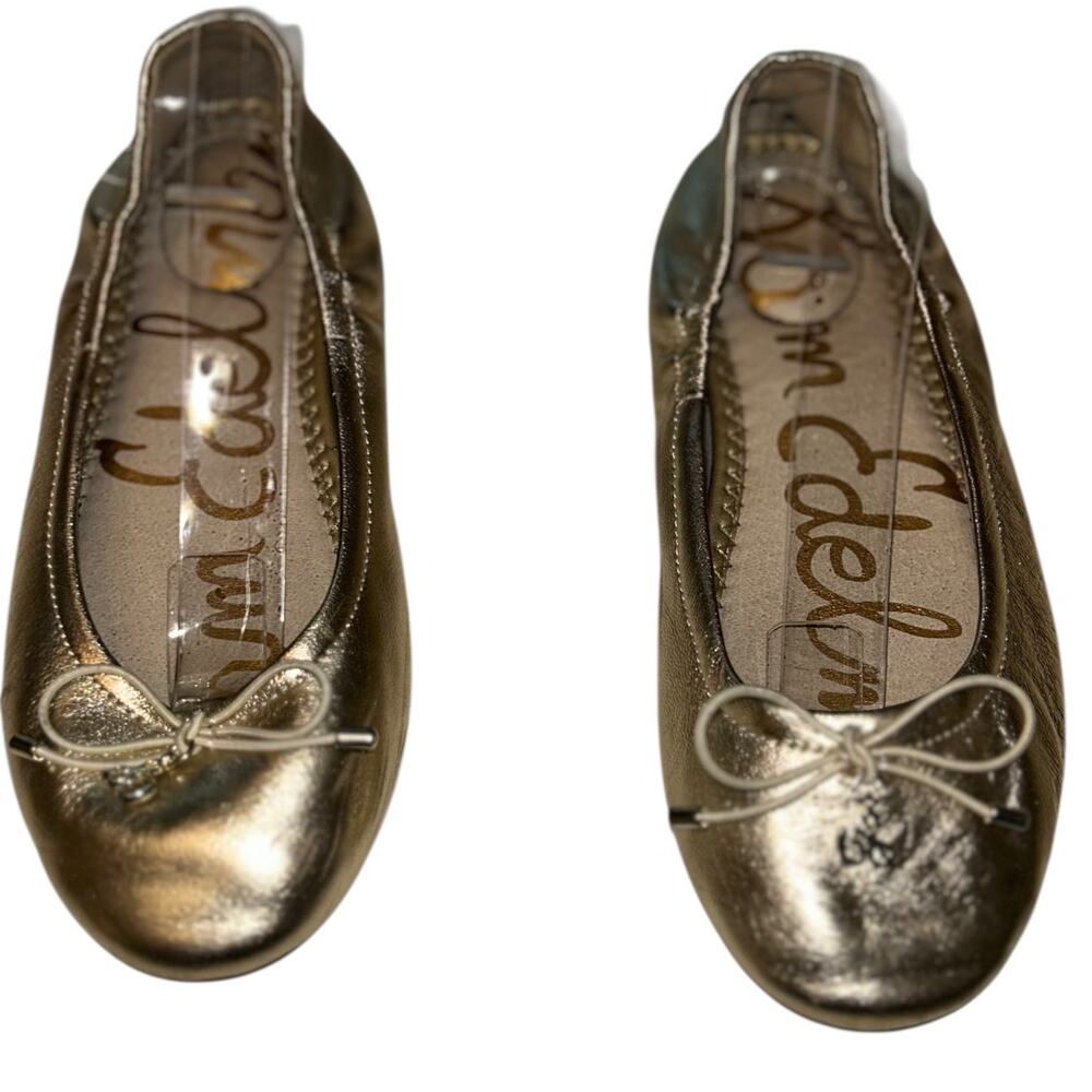 EUC Metallic Gold Leather Sam Edelman Jessica Mini Ballet Shoes Girls Size 1
